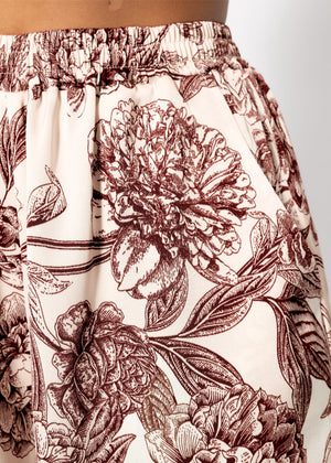 Satin shorts with print - off-white-burgundy