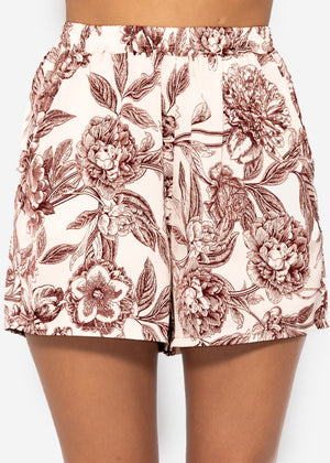 Satin shorts with print - off-white-burgundy