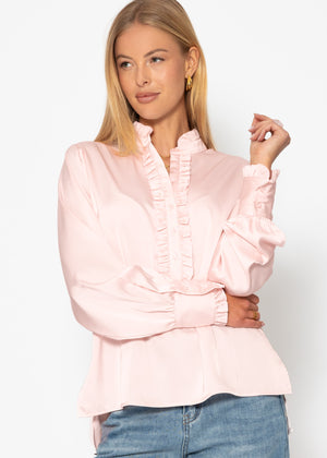 Satinbluse mit Rüschen - rosa