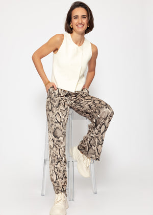 Satinhose mit Snake-Print - braun