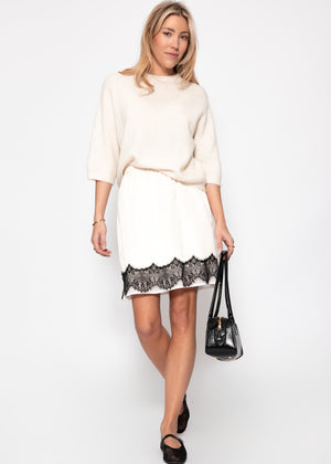 Satin skirt with lace trim - off-white