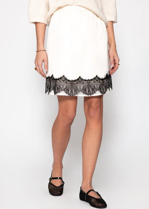 Satin skirt with lace trim - off-white