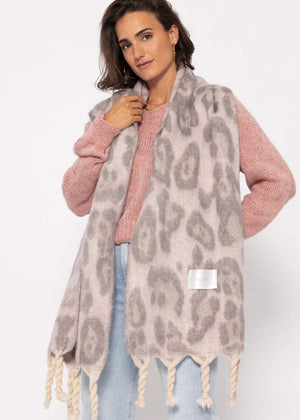 Schal mit Leo-Print - grau