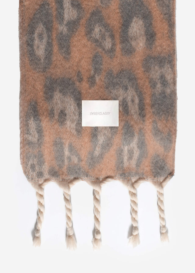 Schal mit Leo-Print - hellbraun
