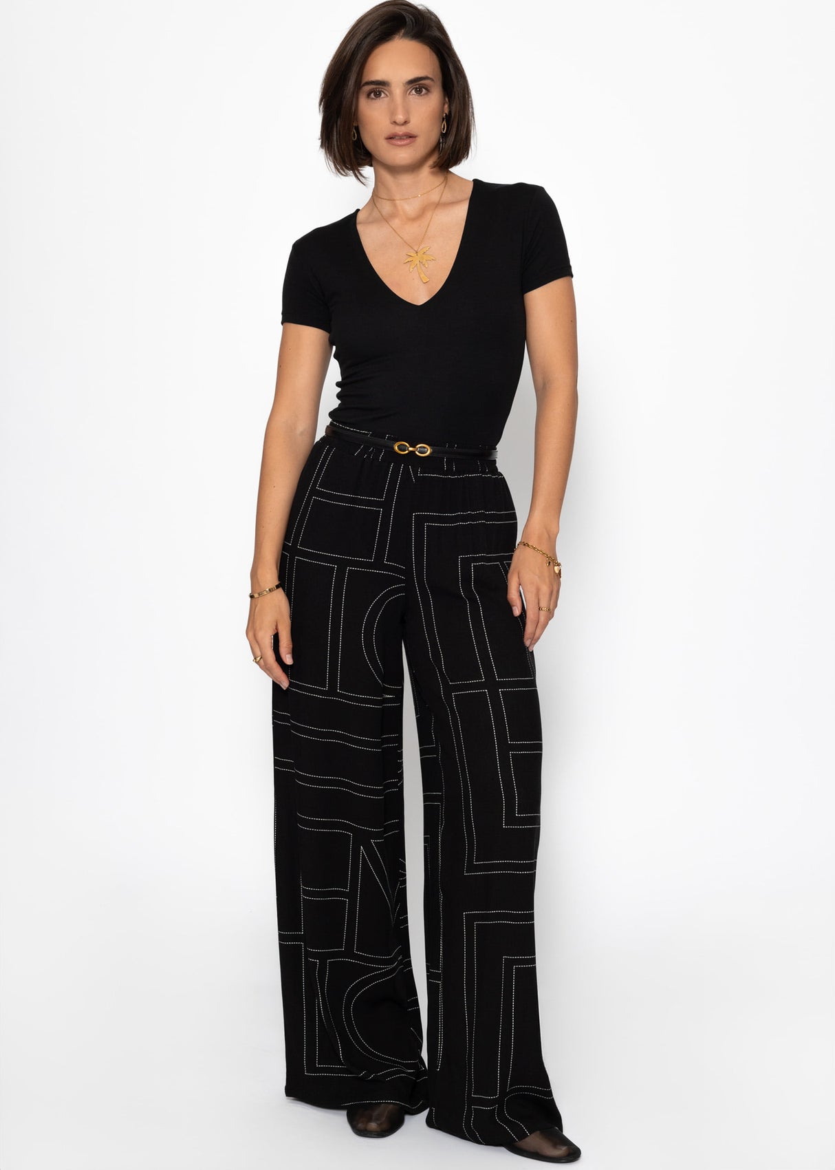 Schlupfhose mit Print - schwarz