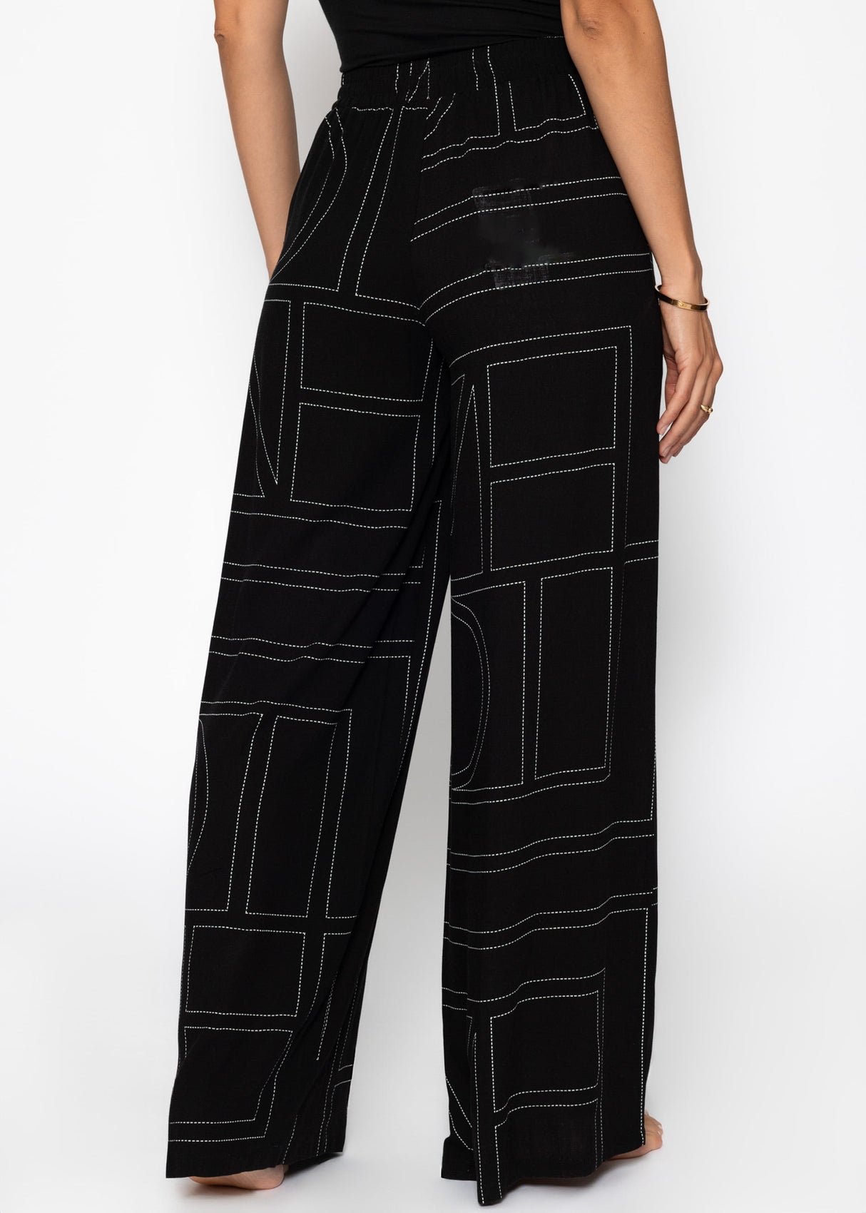 Schlupfhose mit Print - schwarz