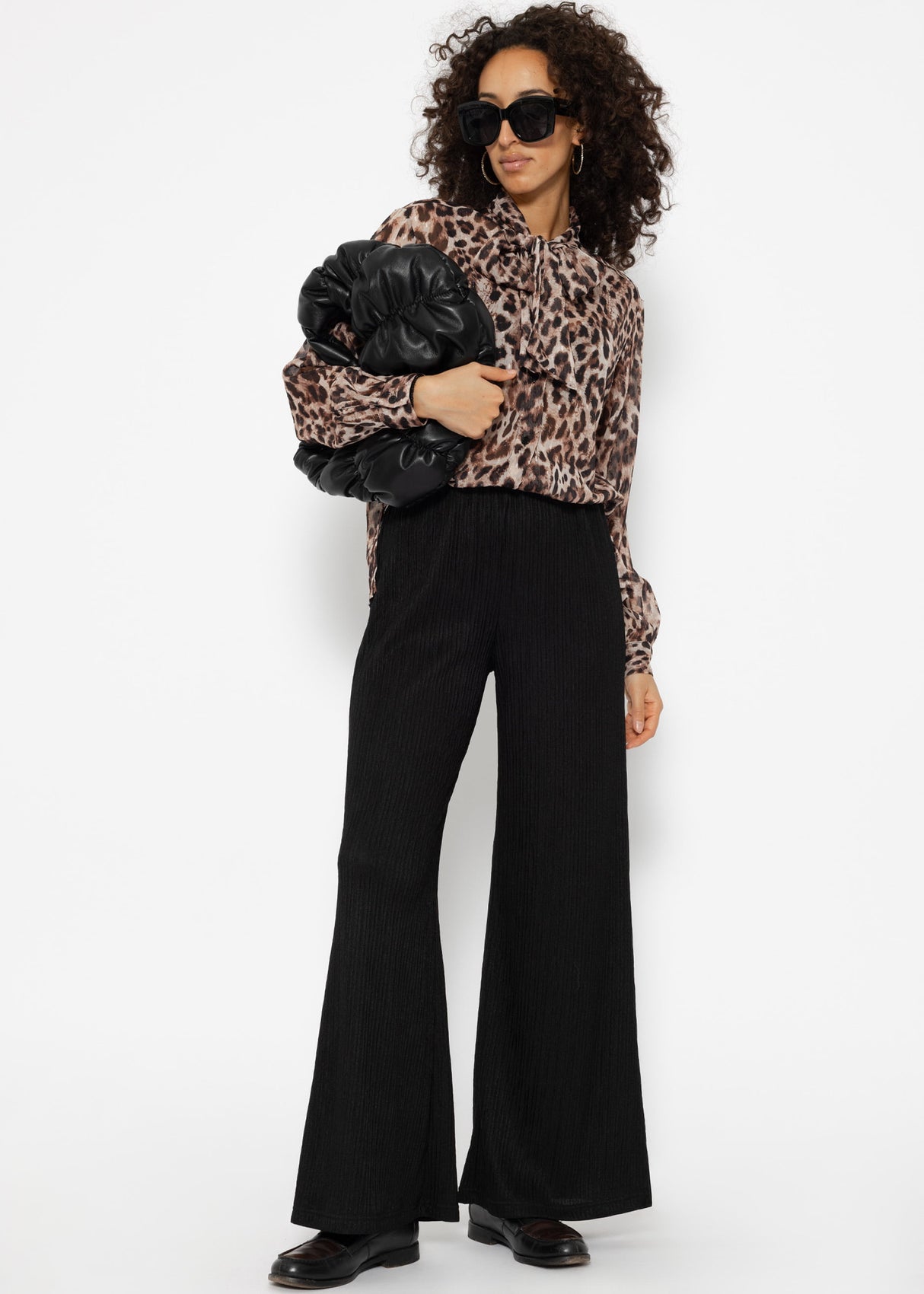 Bow-tie blouse in leopard print - brown