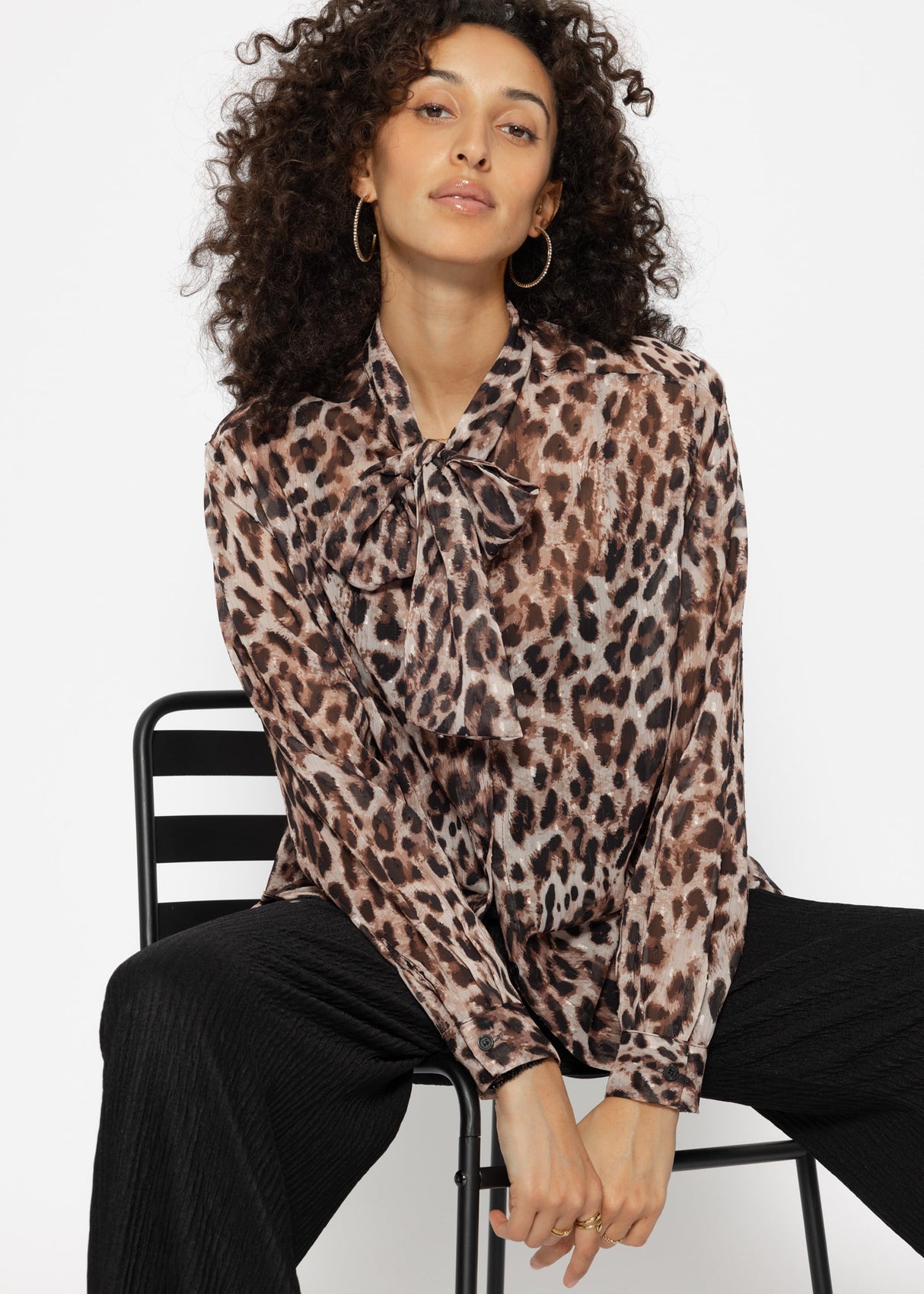 Bow-tie blouse in leopard print - brown