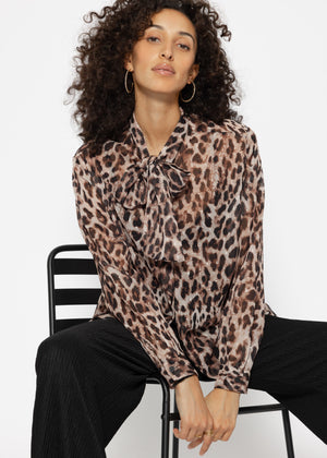Bow-tie blouse in leopard print - brown