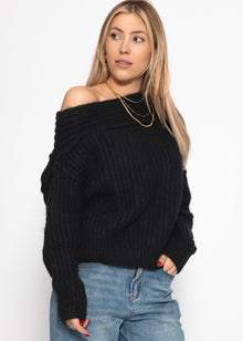 Schulterfreier Strickpullover - schwarz
