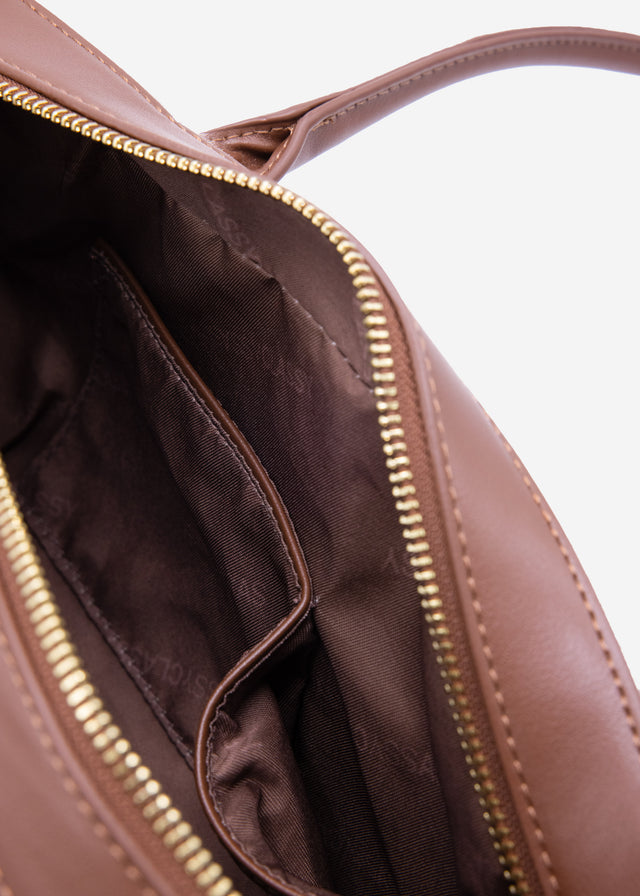 Faux leather shoulder bag with cow print - brown