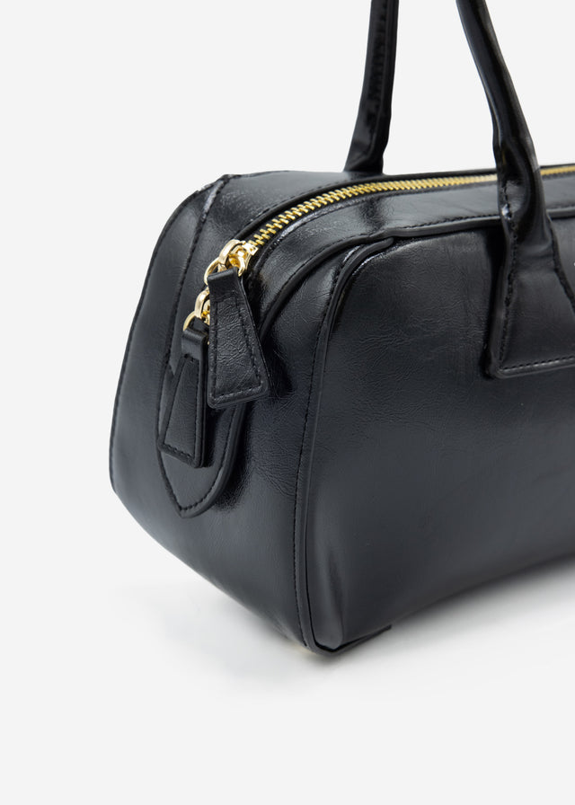 Schultertasche aus Kunstleder - schwarz
