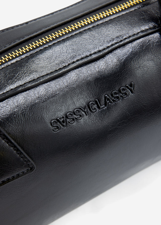 Schultertasche aus Kunstleder - schwarz