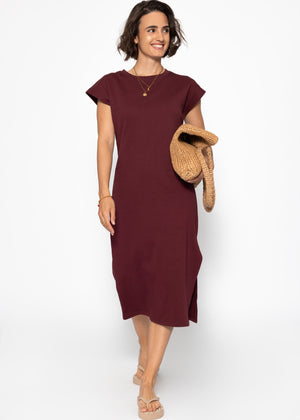 Heavy sweat dress with slit - Burgundy