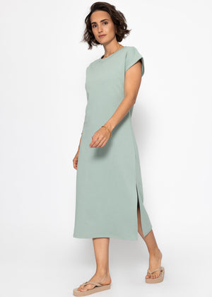 Heavy sweat dress with slot - sage green