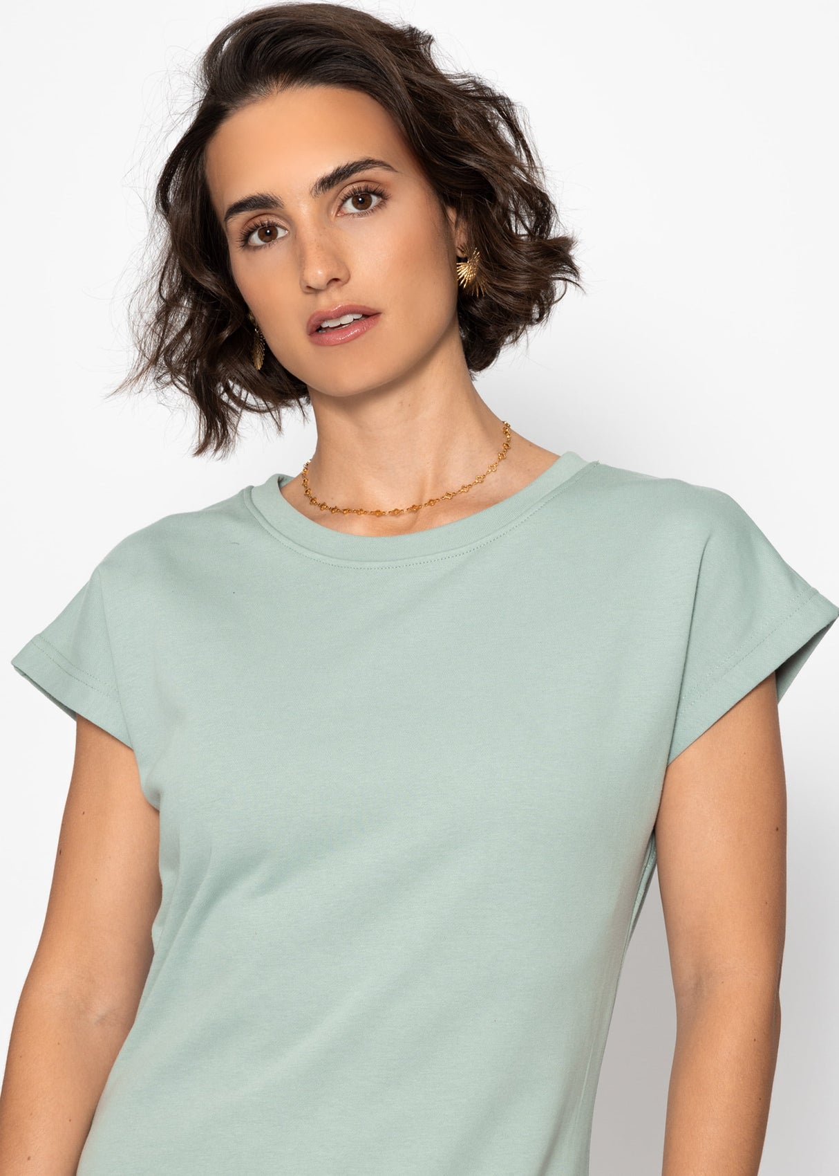 Heavy sweat dress with slot - sage green