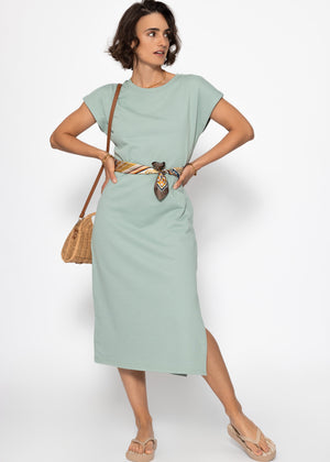 Heavy sweat dress with slot - sage green