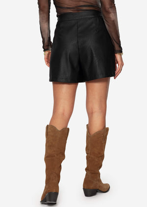 Leather-look shorts - black