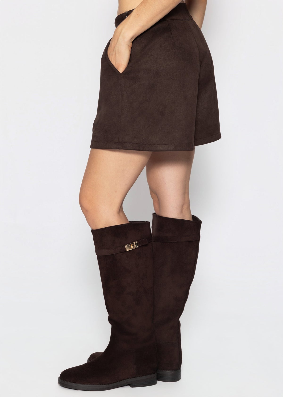 Shorts in Wildlederoptik - dunkelbraun