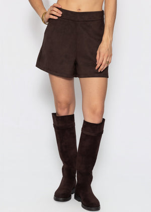 Shorts in Wildlederoptik - dunkelbraun