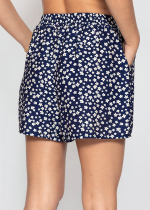 Shorts mit floralem Druck - blau
