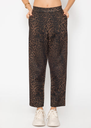 Softe Hose mit Leo-Print - schwarz-braun