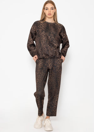 Softe Hose mit Leo-Print - schwarz-braun