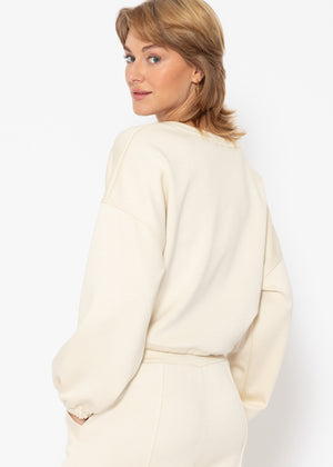 Softes Crop Sweatshirt mit Ballonärmeln - offwhite