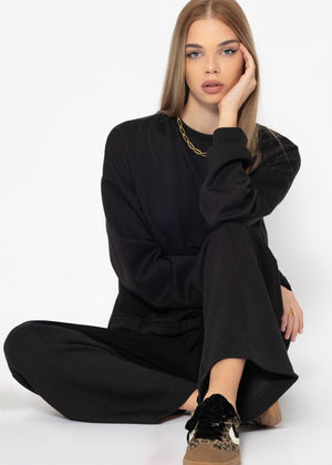 Soft wide jogging pants with piping - black