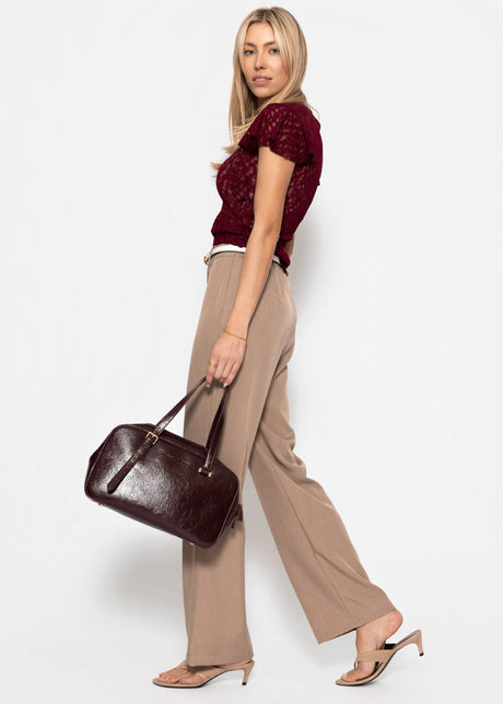 Lace T-shirt with flutter sleeves - burgundy