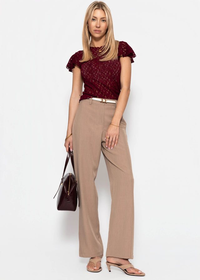 Spitzen T-Shirt mit Flügelärmel - burgundy