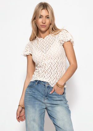 Spitzen T-Shirt mit Flügelärmel - offwhite