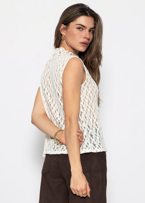 Spitzen-Top mit Stehkragen - offwhite