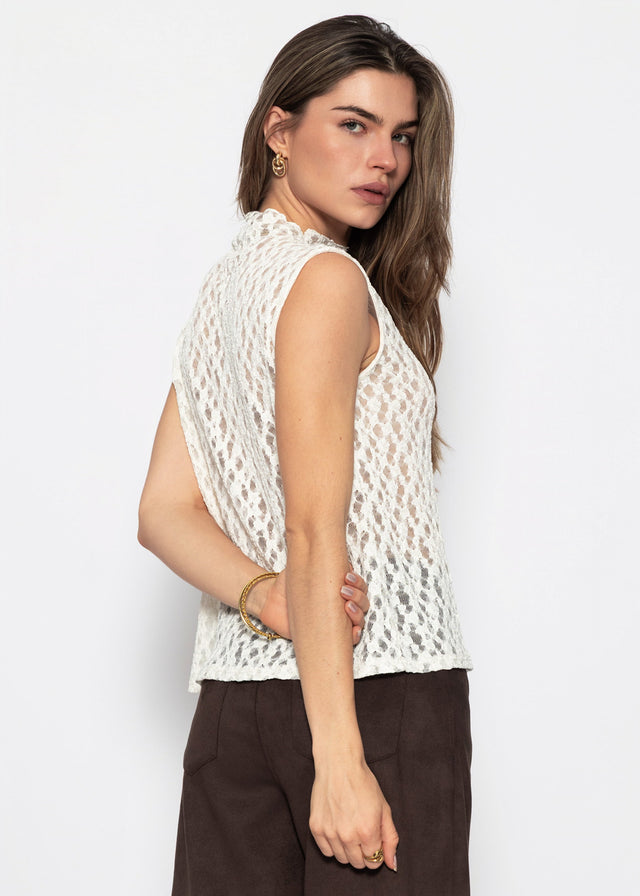 Spitzen-Top mit Stehkragen - offwhite