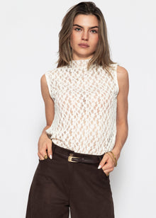 Spitzen-Top mit Stehkragen - offwhite