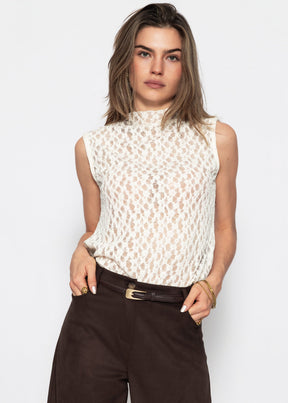Spitzen-Top mit Stehkragen - offwhite