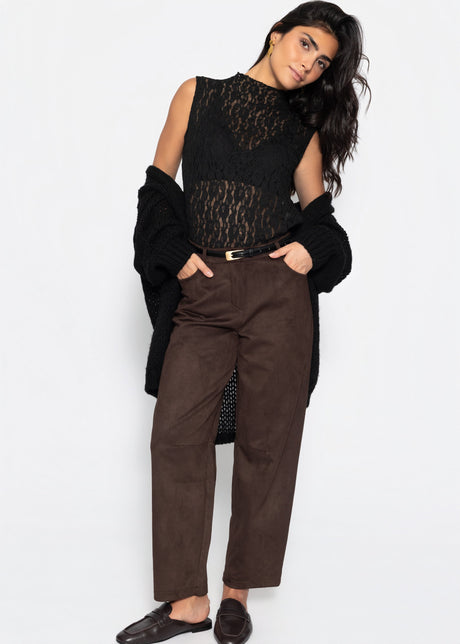 Lace top with stand collar - black