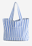 Strandtasche mit maritimem Streifen-Print - blau-weiß