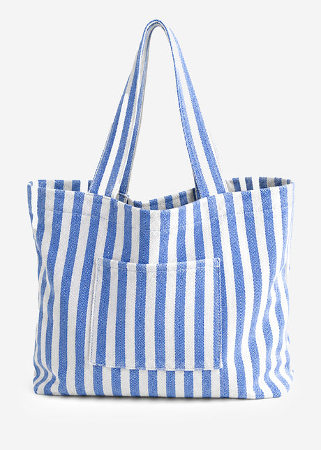 Strandtasche mit maritimem Streifen-Print - blau-weiß