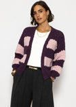 Strick-Cardigan mit breiten Blockstreifen - lila-rosa