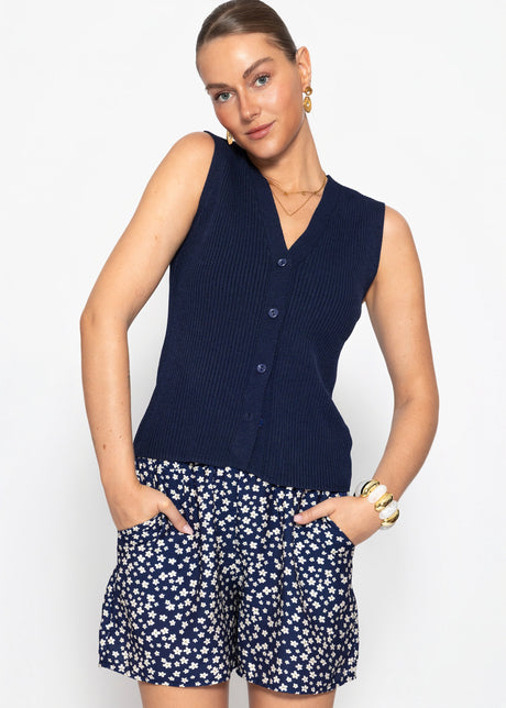 Strick-Top mit Knopfleiste - dunkelblau von SASSYCLASSY