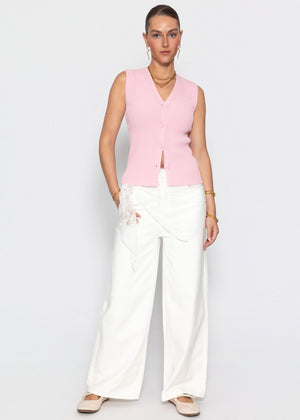 Strick-Top mit Knopfleiste - rosa