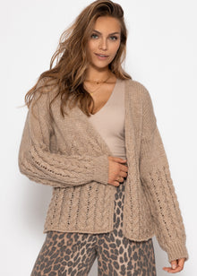 Strickcardigan mit Zopfmuster - beige