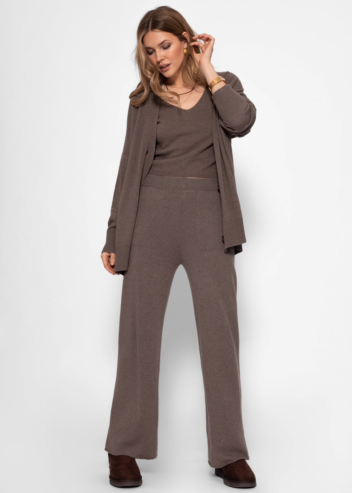 Strickhose mit Kaschmir - taupe