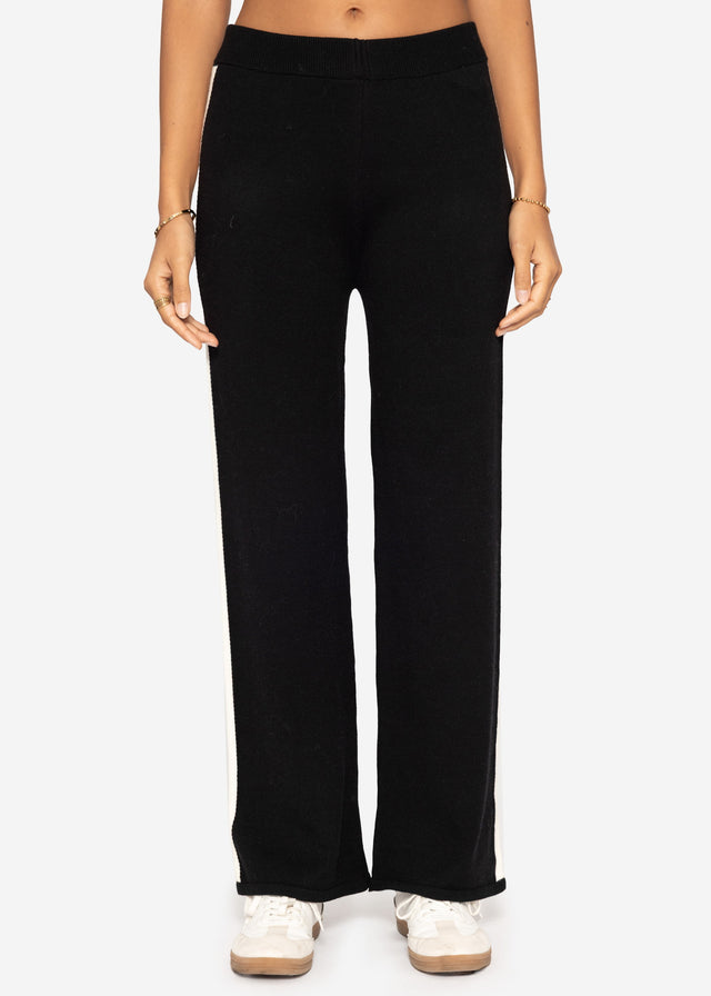 Knit trousers with contrasting side stripe - black