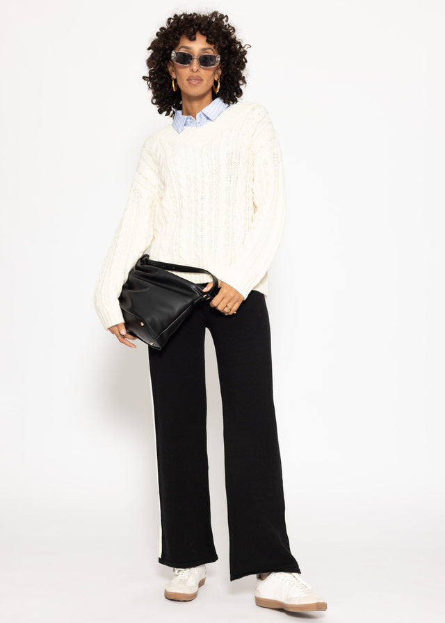 Knit trousers with contrasting side stripe - black