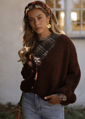 Strickjacke mit 3/4-Ärmeln - braun