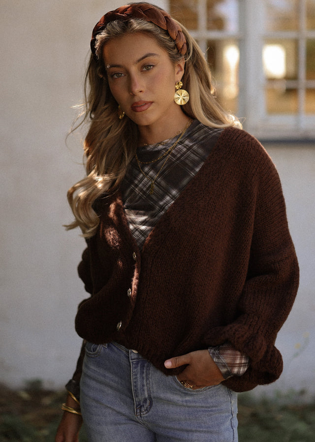 Strickjacke mit 3/4-Ärmeln - braun