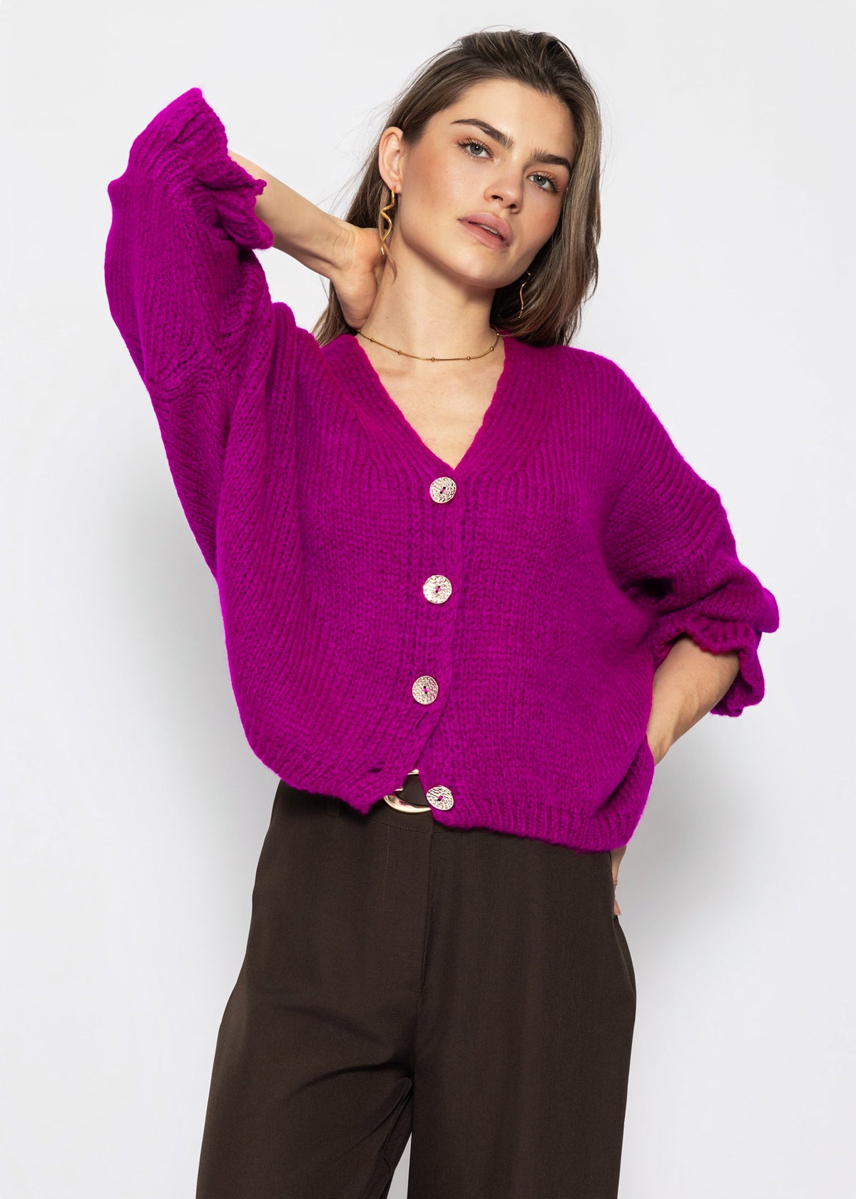 Strickjacke mit 3/4-Ärmeln - fuchsia