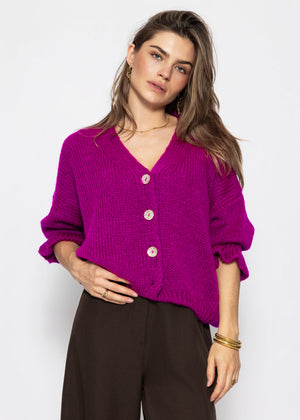 Strickjacke mit 3/4-Ärmeln - fuchsia